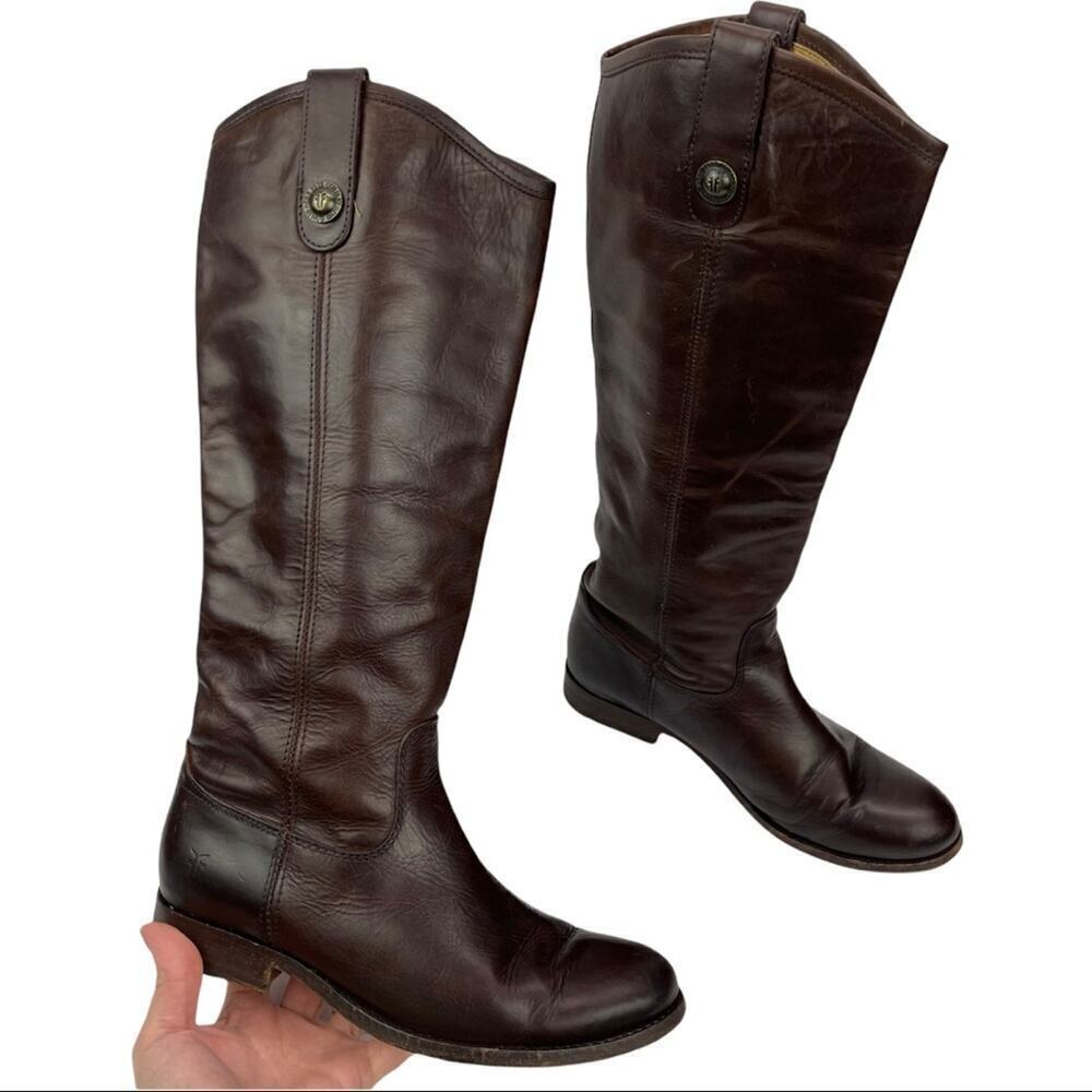 Frye Dark Brown Leather Melissa Western Tall Riding Boots  Size 5.5 Style 77167 - Picture 2 of 16